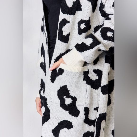 NEW BiBi Leopard Print Open Front Longline Oversize Cardigan Sweater - Picture 4 of 6